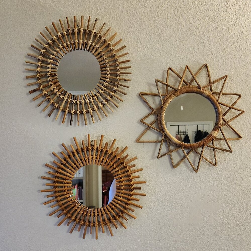 3 PC Boho Rattan Wall Mirror Urban Outfitters